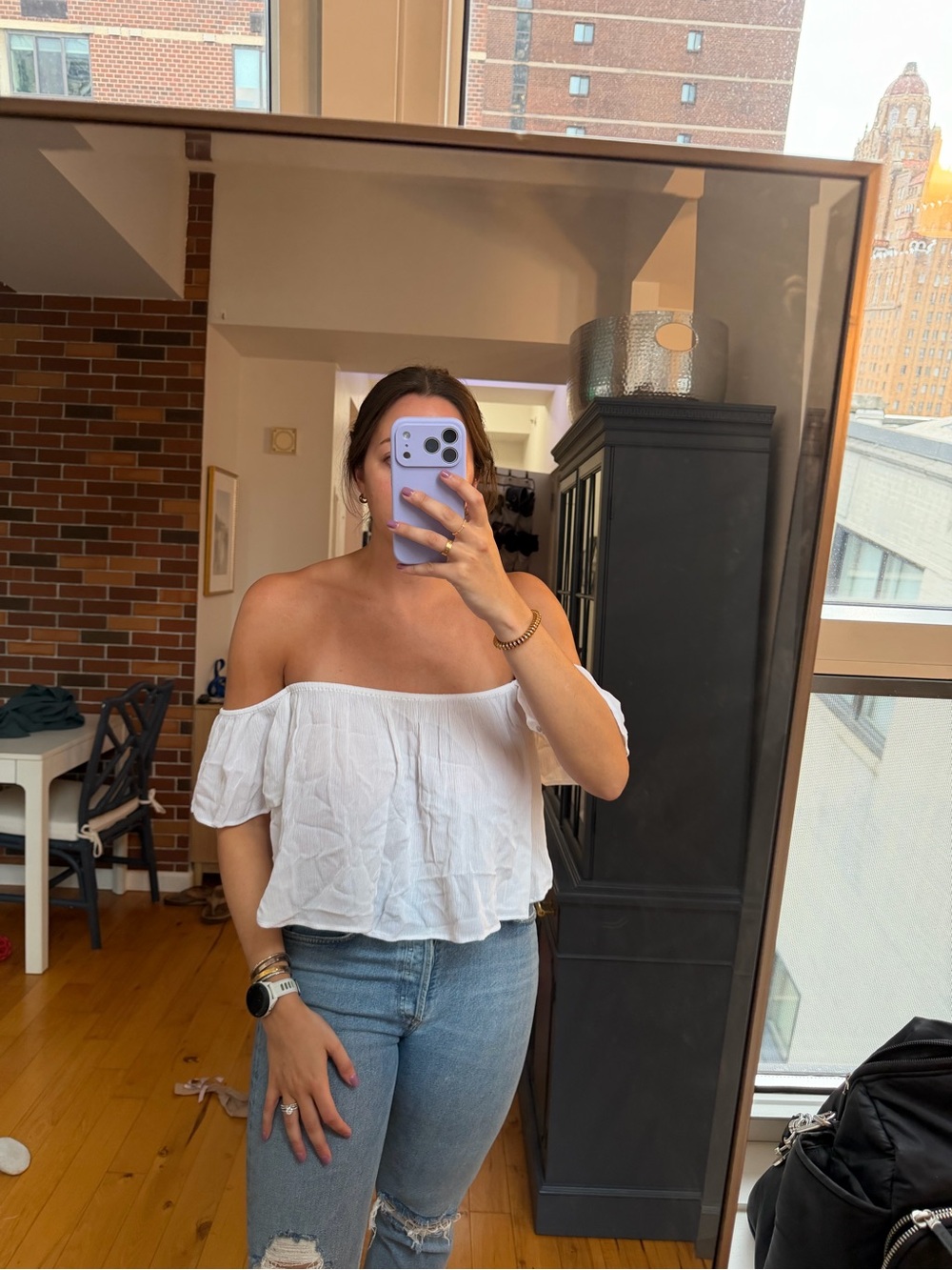 White Off-Shoulder Ruffle Hem Women's Top